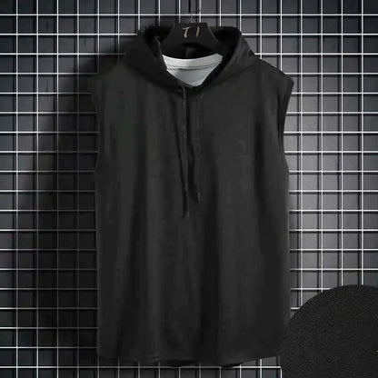 Men Tie Collar Hooded Sleeveless Vests