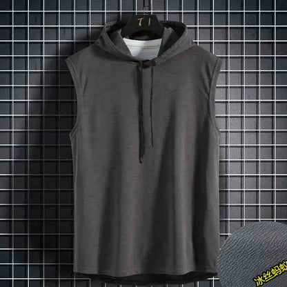 Men Tie Collar Hooded Sleeveless Vests