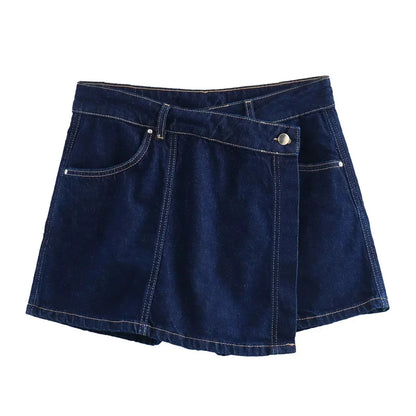 Blue Denim Shirt Woman Short Sleeve Cropped Shirt