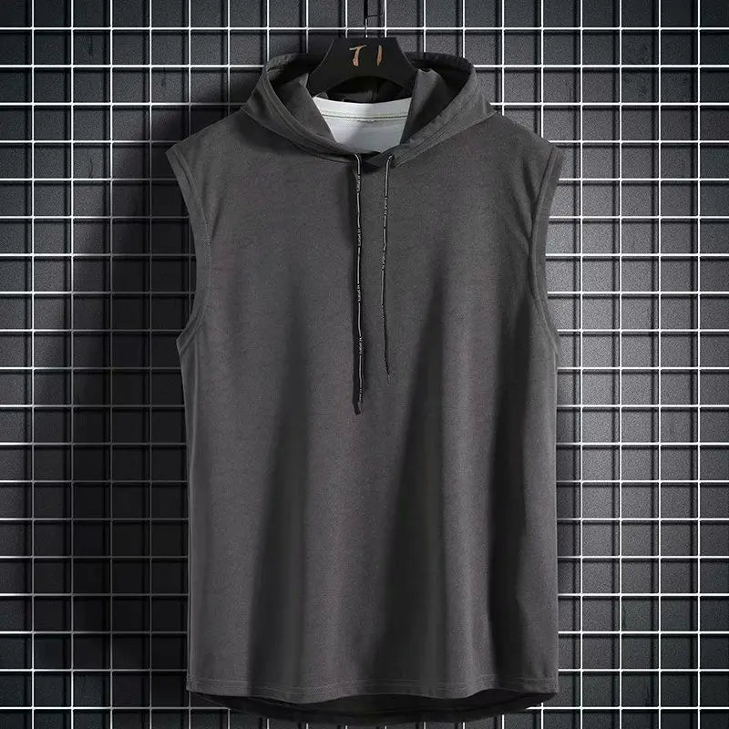 Men Tie Collar Hooded Sleeveless Vests