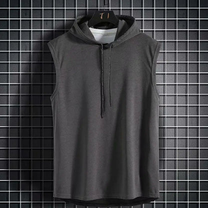 Men Tie Collar Hooded Sleeveless Vests