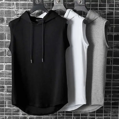 Men Tie Collar Hooded Sleeveless Vests