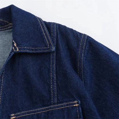 Blue Denim Shirt Woman Short Sleeve Cropped Shirt