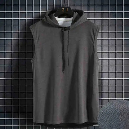 Men Tie Collar Hooded Sleeveless Vests