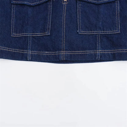 Blue Denim Shirt Woman Short Sleeve Cropped Shirt