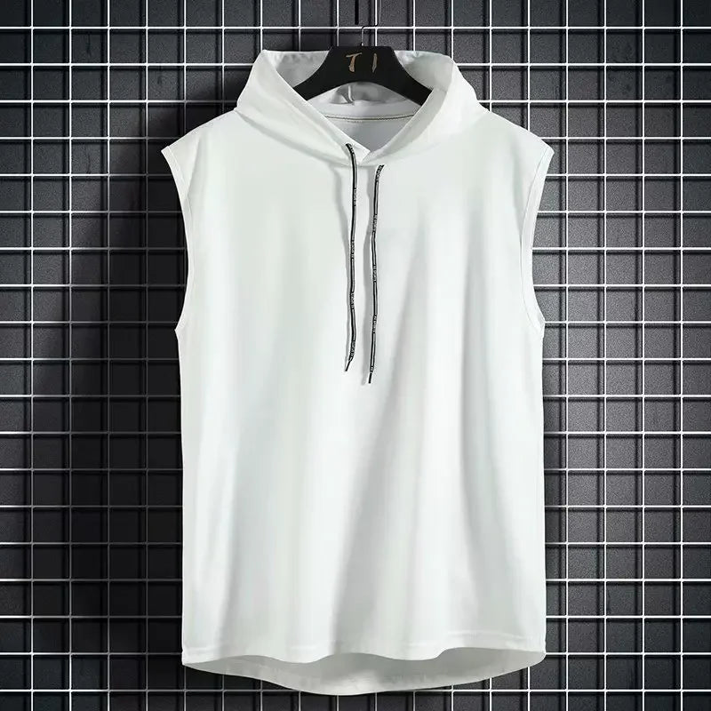 Men Tie Collar Hooded Sleeveless Vests