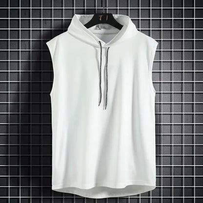Men Tie Collar Hooded Sleeveless Vests