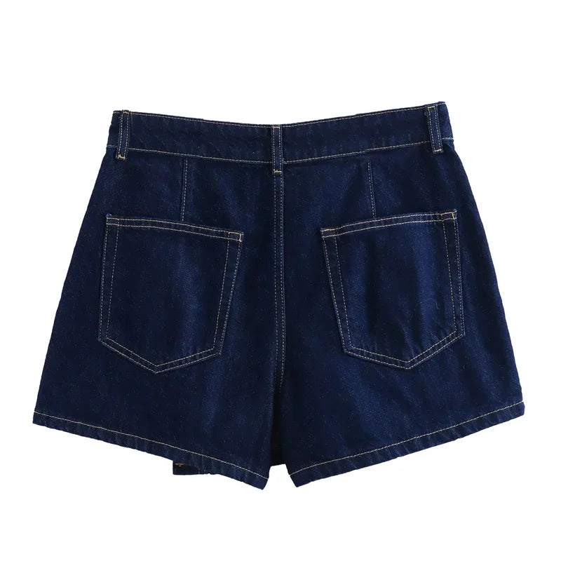 Blue Denim Shirt Woman Short Sleeve Cropped Shirt