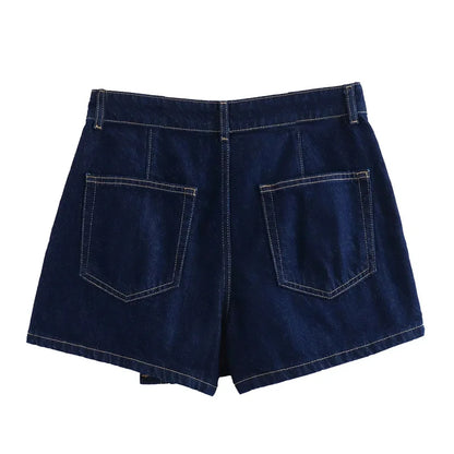 Blue Denim Shirt Woman Short Sleeve Cropped Shirt