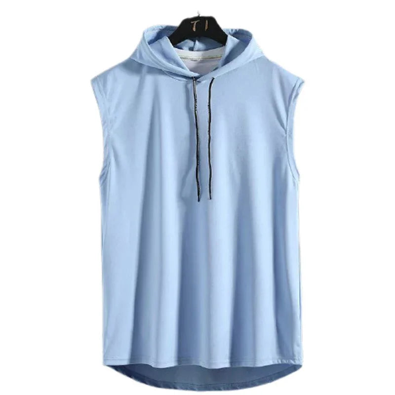 Men Tie Collar Hooded Sleeveless Vests