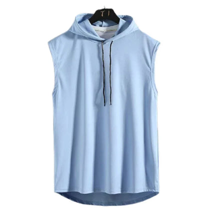 Men Tie Collar Hooded Sleeveless Vests