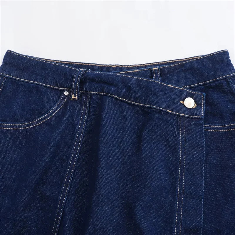 Blue Denim Shirt Woman Short Sleeve Cropped Shirt