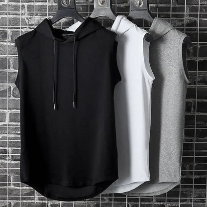 Men Tie Collar Hooded Sleeveless Vests