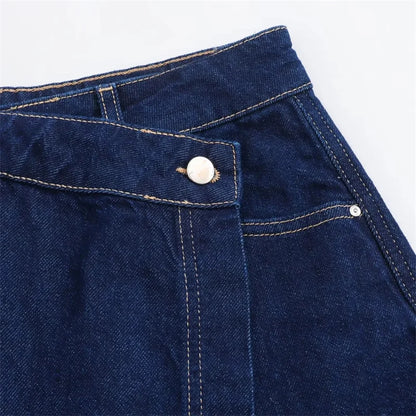 Blue Denim Shirt Woman Short Sleeve Cropped Shirt