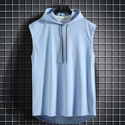 Men Tie Collar Hooded Sleeveless Vests