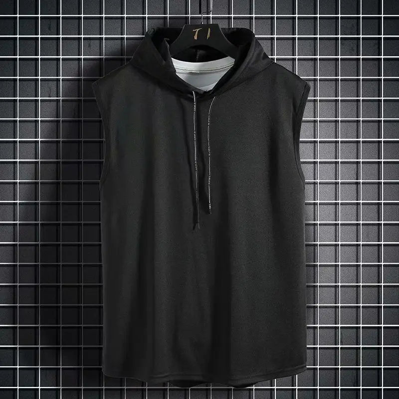 Men Tie Collar Hooded Sleeveless Vests