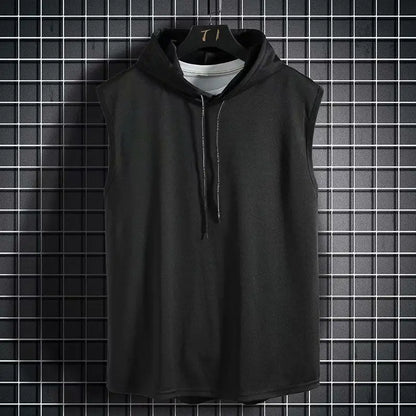 Men Tie Collar Hooded Sleeveless Vests
