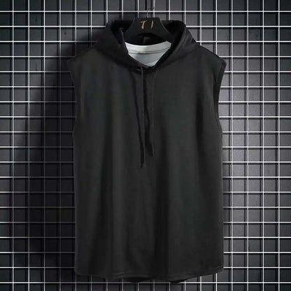 Men Tie Collar Hooded Sleeveless Vests