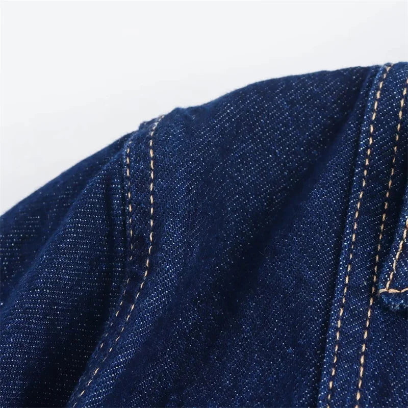 Blue Denim Shirt Woman Short Sleeve Cropped Shirt